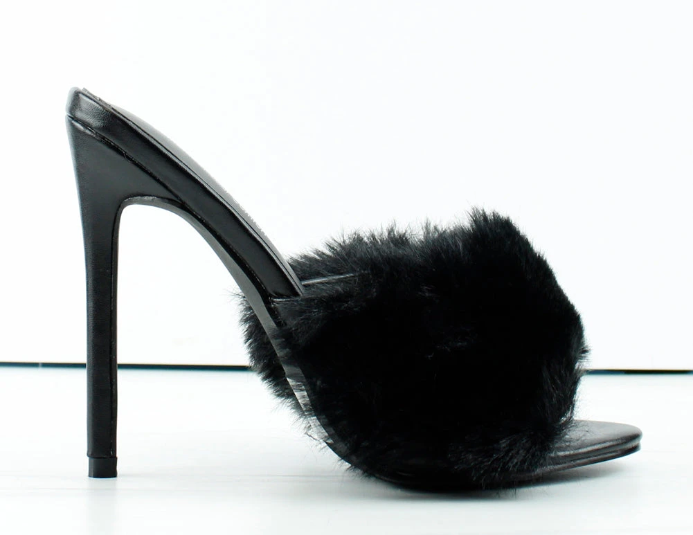 Pryer Womens Faux Fur Stiletto Heel Mule Sandals 4 Pryer Womens Faux Fur Stiletto Heel Mule Sandals - Image 2