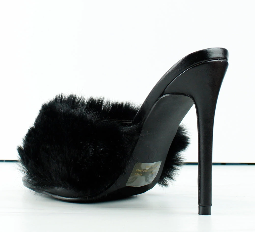 Pryer Womens Faux Fur Stiletto Heel Mule Sandals 5 Pryer Womens Faux Fur Stiletto Heel Mule Sandals - Image 3