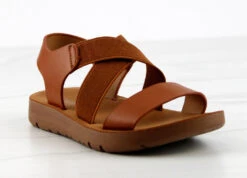 Reform 53K Little Girls Criss Cross Elastic Strap Flat Sandals -Bamboo Store Reform53KTan 1