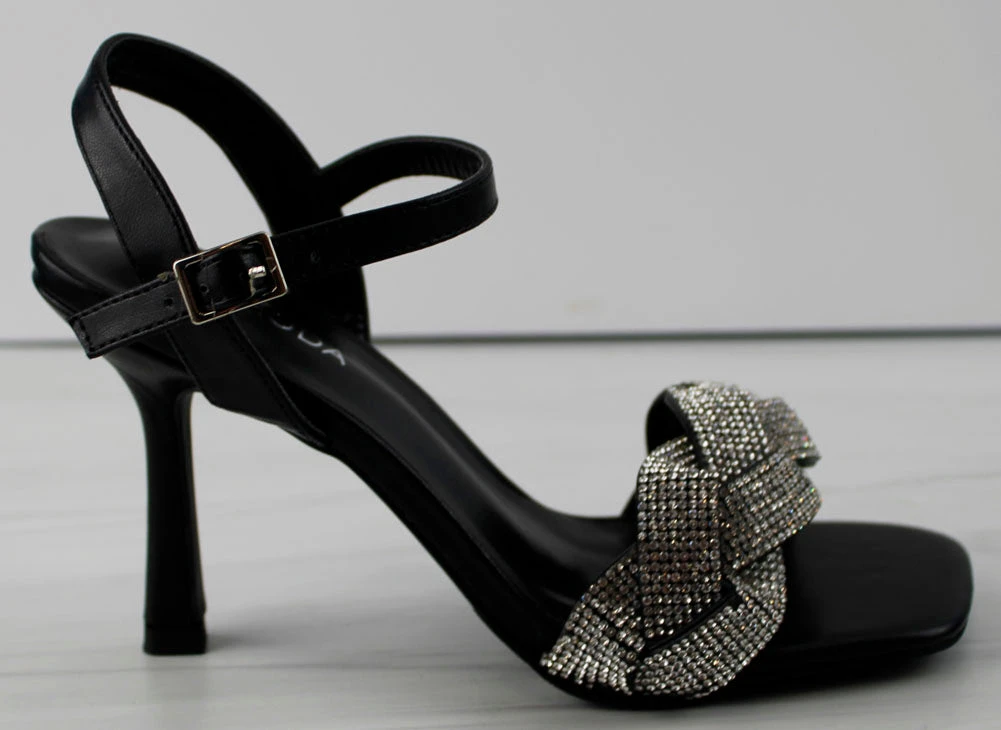 Roadie 8 Women's Braided Mid Heel Rhinestone Stiletto Sandals 4 Roadie 8 Women's Braided Mid Heel Rhinestone Stiletto Sandals - Image 2