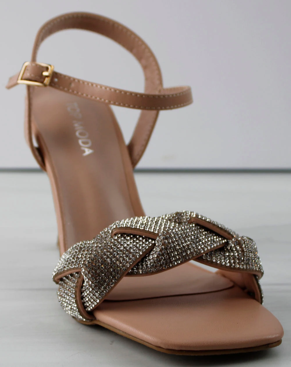 Roadie 8 Women's Braided Mid Heel Rhinestone Stiletto Sandals 6 Roadie 8 Women's Braided Mid Heel Rhinestone Stiletto Sandals - Image 4