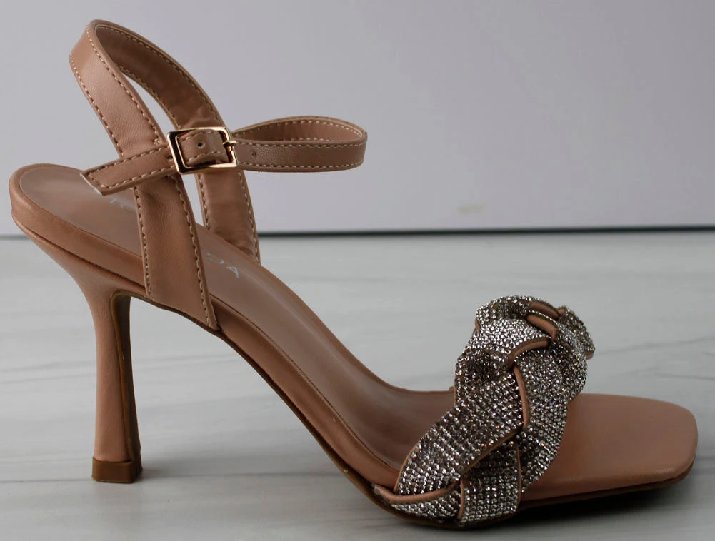 Roadie 8 Women's Braided Mid Heel Rhinestone Stiletto Sandals 7 Roadie 8 Women's Braided Mid Heel Rhinestone Stiletto Sandals - Image 5