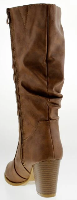 Forever Safety 53 Mid Calf Slouched Chunky Heeled Boot -Bamboo Store Safety53Tan 3