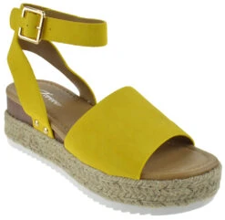 Forever Sensational 1 Womens StrappyEspadrille Wedges -Bamboo Store Sensational1Mustard 1