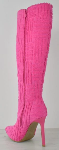 Shaya 24 Women's Ricochet Terry Toweling Knee High Pointed Toe Heeled Boots -Bamboo Store Shaya24 2