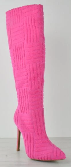 Shaya 24 Women's Ricochet Terry Toweling Knee High Pointed Toe Heeled Boots