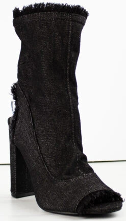 Forever Sherry 16 Women's Frayed Peep Toe Chunky Heeled Booties -Bamboo Store Sherry16 1