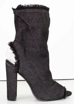 Forever Sherry 16 Women's Frayed Peep Toe Chunky Heeled Booties -Bamboo Store Sherry16 2