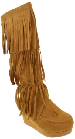 Snowball 53 Girls Knee High 3 Tier Fringe Wedged Moccasin Boots