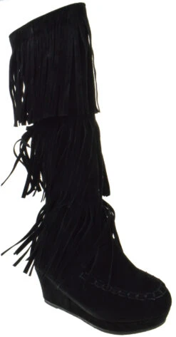 Snowball 53 Girls Knee High 3 Tier Fringe Wedged Moccasin Boots -Bamboo Store Snowball53 4
