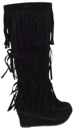 Snowball 53 Girls Knee High 3 Tier Fringe Wedged Moccasin Boots -Bamboo Store Snowball53 5