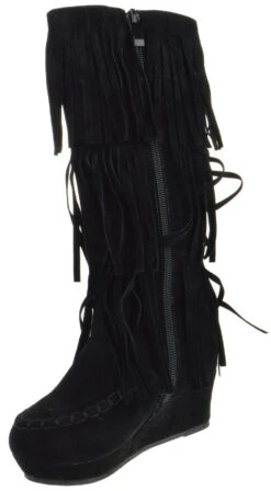 Snowball 53 Girls Knee High 3 Tier Fringe Wedged Moccasin Boots -Bamboo Store Snowball53 6