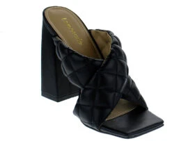 Sponge Womens Quilted Square Toe Chunky Heel Sandals