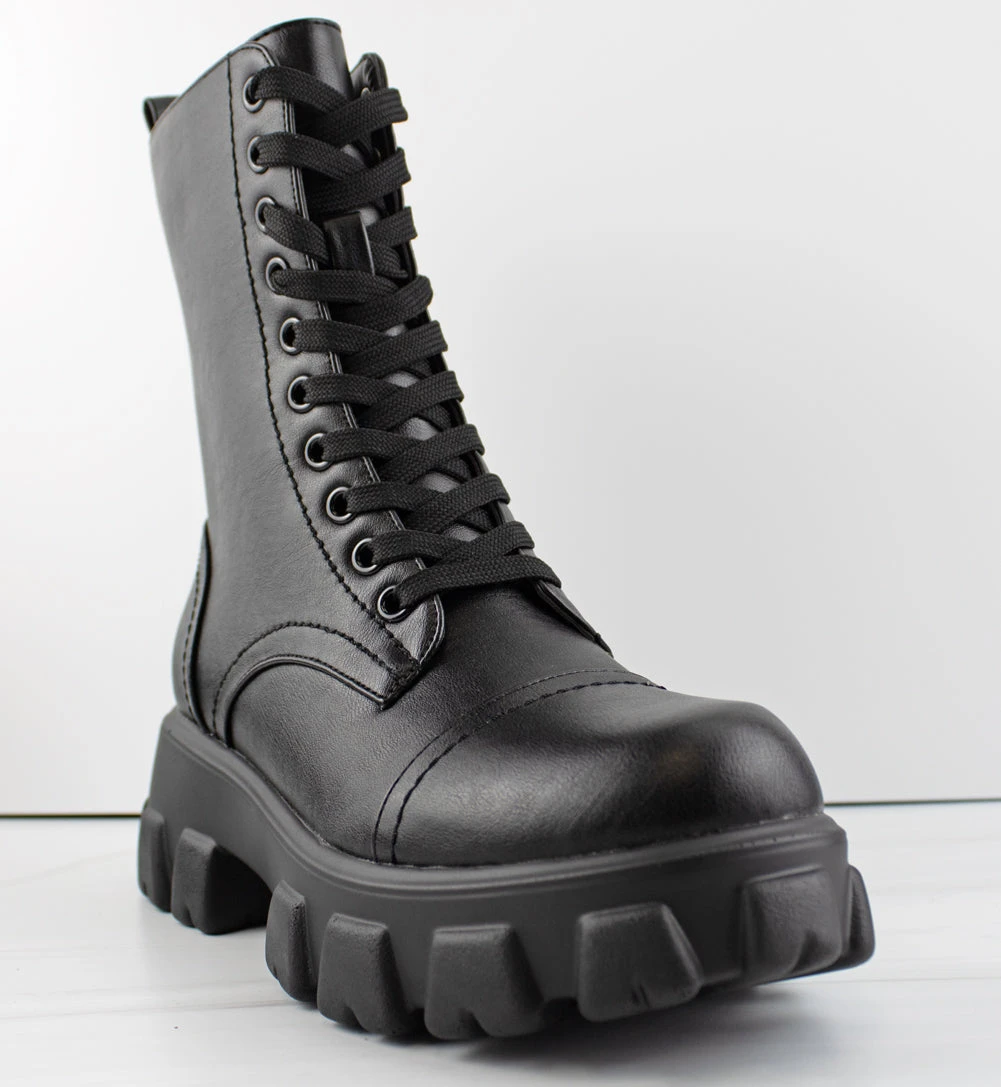 Bamboo Tetris 22 Women's Lug Sole Lace Up Platform Mid Calf Boots 3 Bamboo Tetris 22 Women's Lug Sole Lace Up Platform Mid Calf Boots