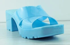 Tiana 3 Women's Patent Slip On Chunky Low Heeled Sandals 23 Tiana 3 Women's Patent Slip On Chunky Low Heeled Sandals -Bamboo Store Tiana3Blue