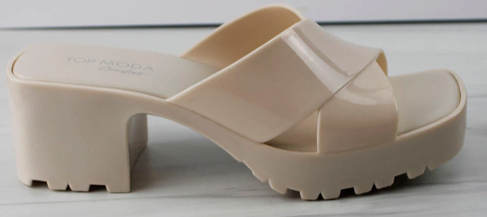 Tiana 3 Women's Patent Slip On Chunky Low Heeled Sandals 4 Tiana 3 Women's Patent Slip On Chunky Low Heeled Sandals - Image 2