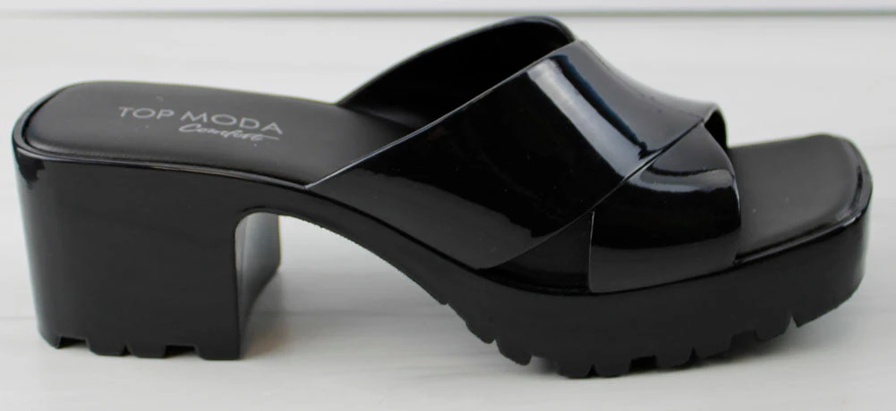 Tiana 3 Women's Patent Slip On Chunky Low Heeled Sandals 7 Tiana 3 Women's Patent Slip On Chunky Low Heeled Sandals - Image 5