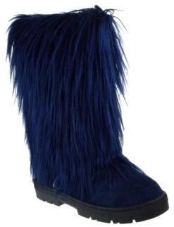 Tibet 01 Women's Knee High Fur Boots -Bamboo Store TibetNavy 1