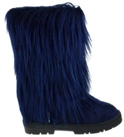 Tibet 01 Women's Knee High Fur Boots -Bamboo Store TibetNavy 2