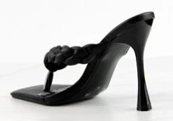 Tibi Womens Braided Thong Strap Slip On Square Toe Heels -Bamboo Store TibiBlack 3