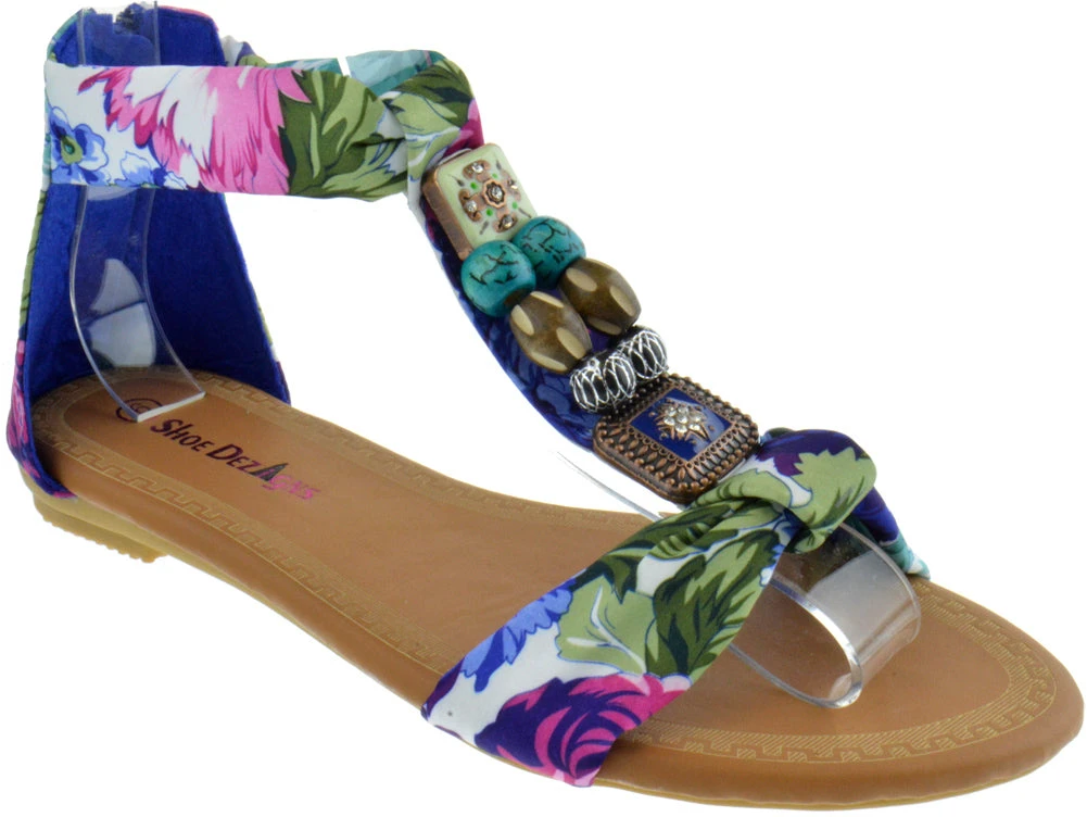 Triba-1 Women's Floral Beaded Flat Sandals 9 Triba-1 Women's Floral Beaded Flat Sandals - Image 7