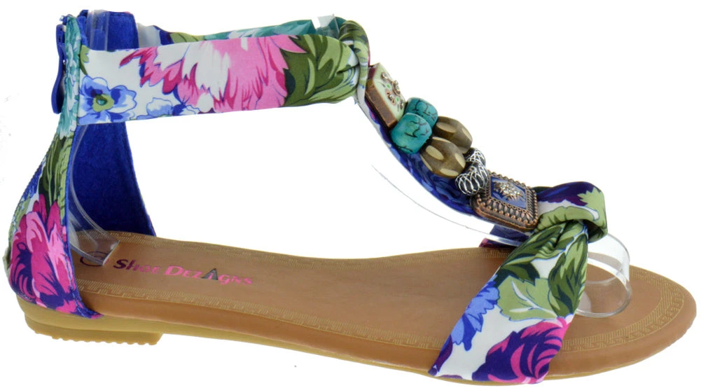 Triba-1 Women's Floral Beaded Flat Sandals 10 Triba-1 Women's Floral Beaded Flat Sandals - Image 8