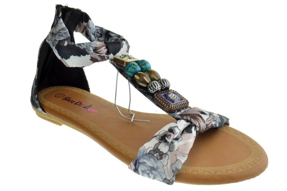 Triba-1 Women's Floral Beaded Flat Sandals 5 Triba-1 Women's Floral Beaded Flat Sandals - Image 3