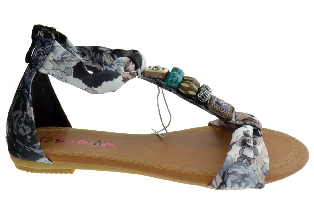 Triba-1 Women's Floral Beaded Flat Sandals 4 Triba-1 Women's Floral Beaded Flat Sandals - Image 2