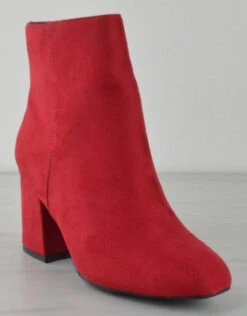 Bamboo Tux 03 Women's Round Toe Block Heeled Ankle Booties -Bamboo Store Tux03red 2