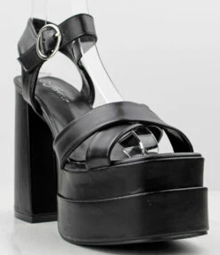 Forever Twice 11 Women's Buckled Platform Faux Leather High Heels