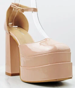 Forever Twice 13 Women's Closed Toe Patent Platform Block High Heels -Bamboo Store Twice 11 1