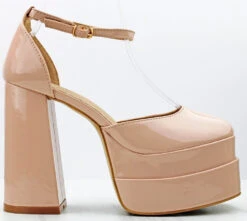 Forever Twice 13 Women's Closed Toe Patent Platform Block High Heels -Bamboo Store Twice 11 3