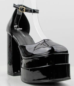 Forever Twice 13 Women's Closed Toe Patent Platform Block High Heels
