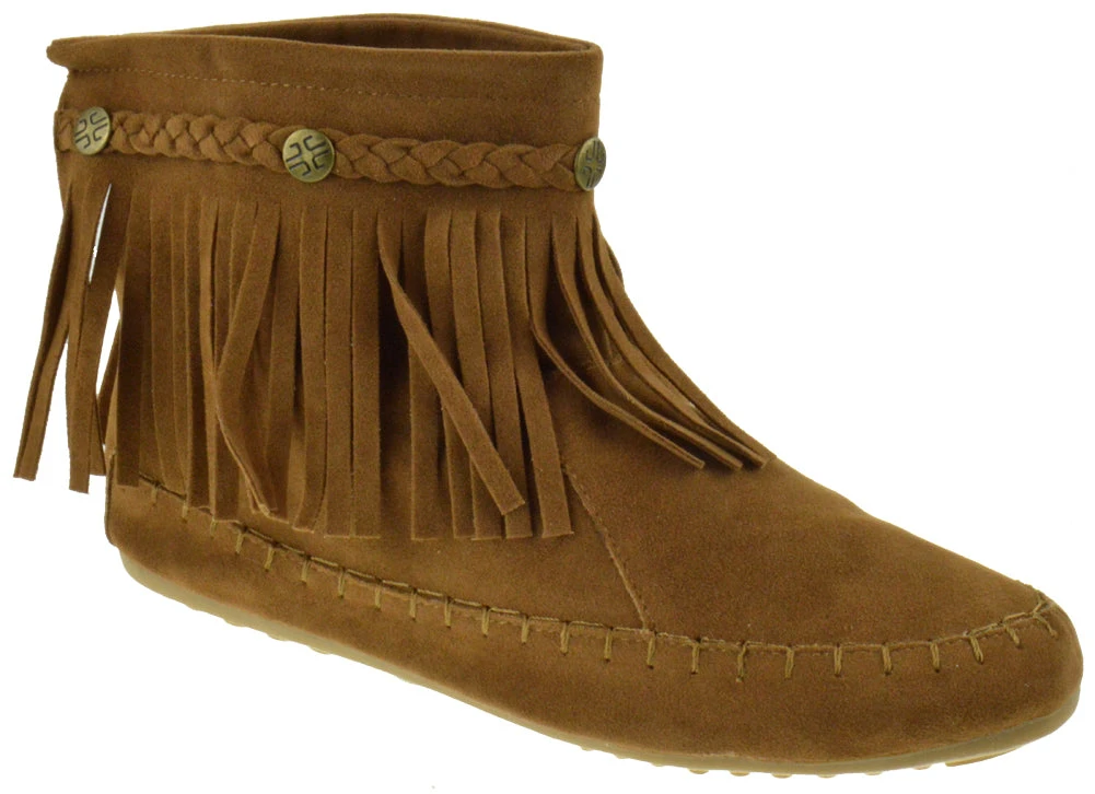 Western 19 Womens Ankle Fringe Moccasin Ankle Boots 4 Western 19 Womens Ankle Fringe Moccasin Ankle Boots - Image 2