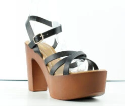 Bamboo Woodland 04 Womens Wooden Heel Strappy Sandals