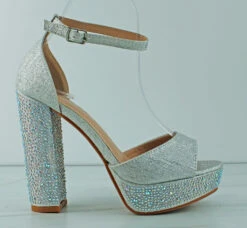 Forever Yula 11 Women's Platform Block Heel Rhinestone 12 Forever Yula 11 Women's Platform Block Heel Rhinestone -Bamboo Store Yula11Silver 2