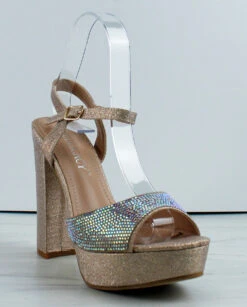 Forever Yula-30 Womens Platform Block Heel Rhinestone Sandals -Bamboo Store Yula30 2