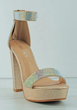 Forever Yula 33 Women's Platform Chunky Heel Rhinestone