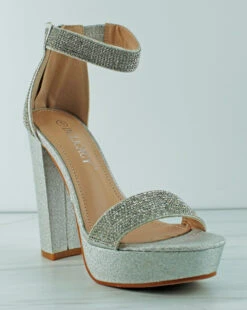 Forever Yula 33 Women's Platform Chunky Heel Rhinestone -Bamboo Store Yula33Silver