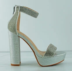 Forever Yula 33 Women's Platform Chunky Heel Rhinestone -Bamboo Store Yula33Silver 2