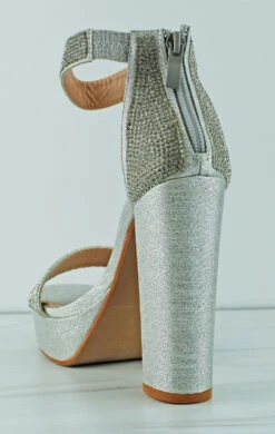 Forever Yula 33 Women's Platform Chunky Heel Rhinestone -Bamboo Store Yula33Silver 3