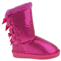 Ann 19K Little Girl's Bow Sequin Shearling Fur Boots -Bamboo Store ann 19k fuchsia 2