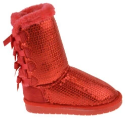 Ann 19K Little Girl's Bow Sequin Shearling Fur Boots -Bamboo Store ann 19k red 2