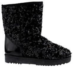 Forever Annie 42 Women's Sequined Mid Calf Shearling Slip OnBoots -Bamboo Store annie42blk 2