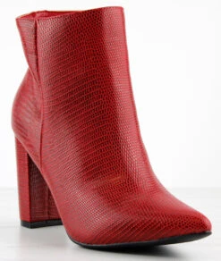 Bamboo BellFlower 09 Womens Chunky Heeled Pointed Toe Ankle Booties -Bamboo Store bellflower09redlizar4d 1