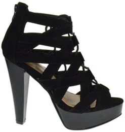 Table 8 Womens Peep Toe High Heel Caged Lace Up Strappy Sandals9 -Bamboo Store black1