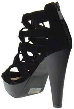 Table 8 Womens Peep Toe High Heel Caged Lace Up Strappy Sandals9 -Bamboo Store black2