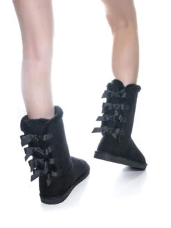 Ann 34 Women's Faux Fur Bowtie Shearling Boot -Bamboo Store black4