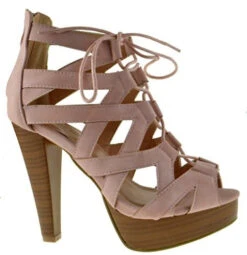 Table 8 Womens Peep Toe High Heel Caged Lace Up Strappy Sandals9 -Bamboo Store blush1