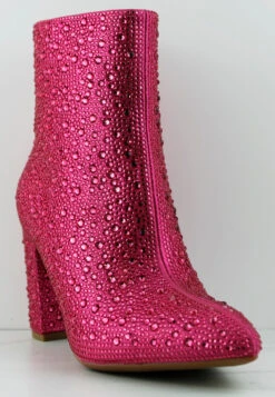 Brazil 8 Women's Pointed Toe Rhinestone Heeled Ankle Booties